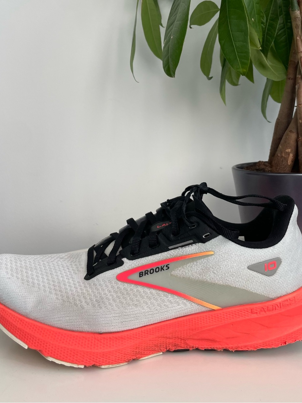 Men Size 9 Brooks Launch 10 Grey Black Fiery Coral Men Running Shoes